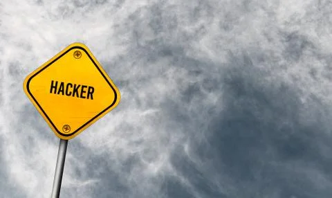 Hacker - yellow sign with cloudy sky Stock Illustration