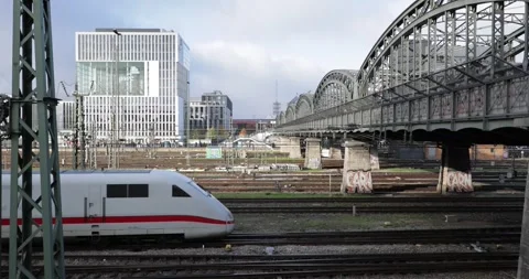 Hackerbrücke ICE Train Passing Under Bridge – Munich 4K 100fps Slow Motion -2 Stock Footage 319243930