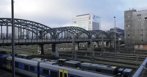 Hackerbrücke S-Bahn, Train Passing Under Bridge – Munich Slow Motion Stock Footage 319298332