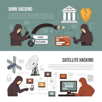 Hackers Activity Methods 2 Flat Banners Stock-Illustration