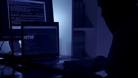 Hackers acts in office at night Video stock 71012942
