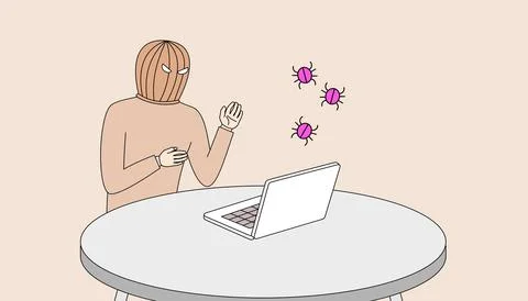 Hackers are trying to hack laptops to steal important information Stock Illustration
