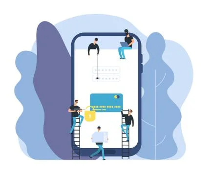 Hackers attack. Cyber thief robbing smartphone confidential bank data. Hacker Illustration