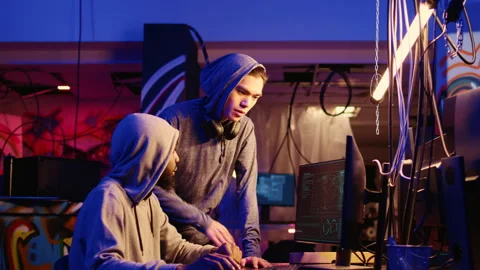 Hackers brainstorm server exploits Stock Footage 256113114