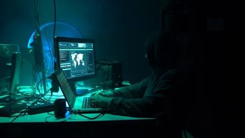 Hackers breaking server using multiple computers and infected virus ransomware Stock Footage 98896795