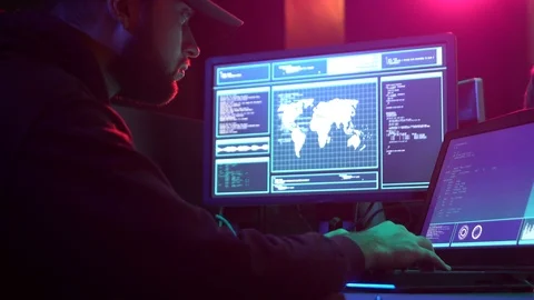 Hackers breaking server using multiple computers and infected virus ransomware Stock Footage 114262558