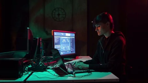 Hackers breaking server using multiple computers and infected virus ransomware Stock Footage 114365178