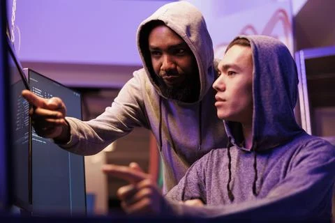 Hackers checking data, breaking server Stock Photos