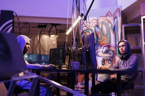 Hackers coding dangerous computer virus 写真素材