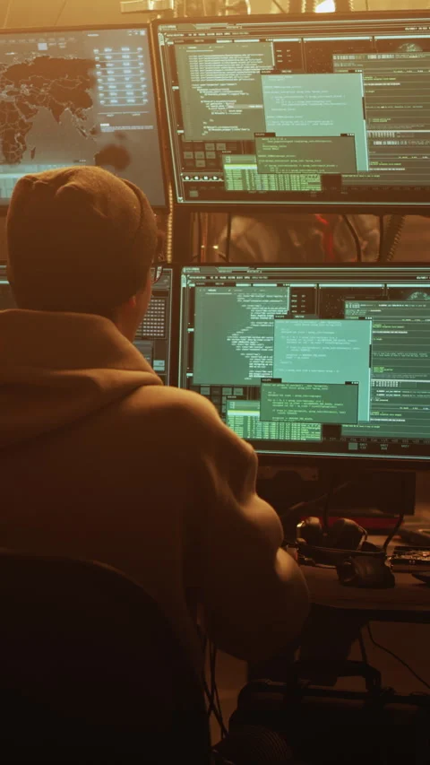 Hackers committing cybercrime in hideout Stock Footage 276581489