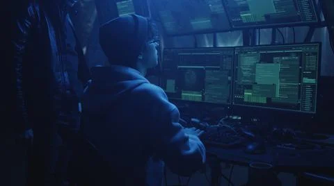 Hackers cracking government data on computer Stock Photos