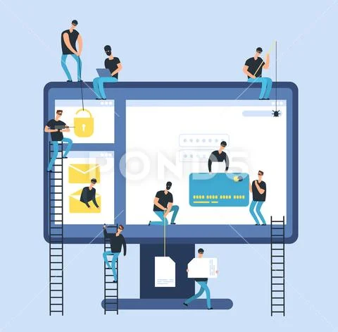 Hackers. Cyber thief robbing computer confidential bank data. Hacker identity Stock Illustration