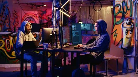 Hackers developing zero day exploit Stock Photos