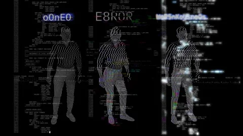 Hackers in digital chaos. Text through the lens of glitch and digital art. Stock Footage 304490638