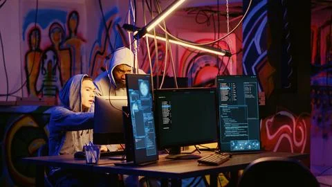 Hackers discuss breaching security Stock Photos