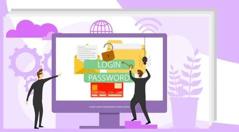 Hackers hack account on the computer. Hackers want to hack personal data Stock Illustration