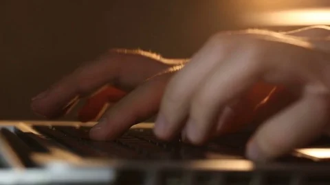 Hacker's hands typing commands on laptop keyboard. Stock-Footage 80675645