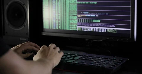 Hacker's hands typing on computer. working with computer, hacking and writing Stock Footage 82903778