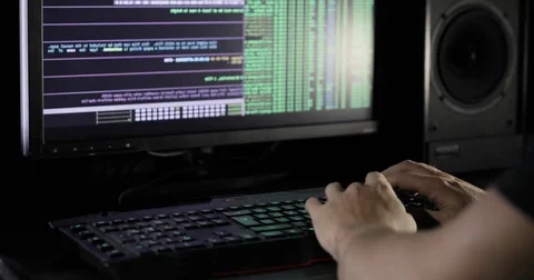 Hacker's hands typing on computer. working with computer, hacking and writing Stock Footage 82904614
