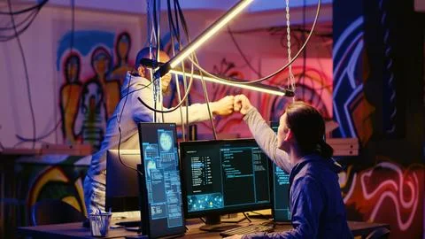 Hackers leaving hidden base Stock Photos