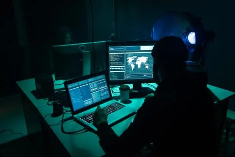Hackers making cryptocurrency fraud using virus software and computer interface Stock Photos
