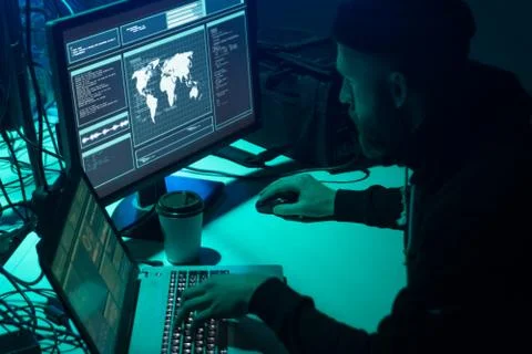 Hackers making cryptocurrency fraud using virus software and computer interface Stock Photos