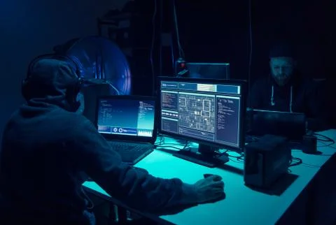 Hackers making cryptocurrency fraud using virus software and computer interface Stock Photos