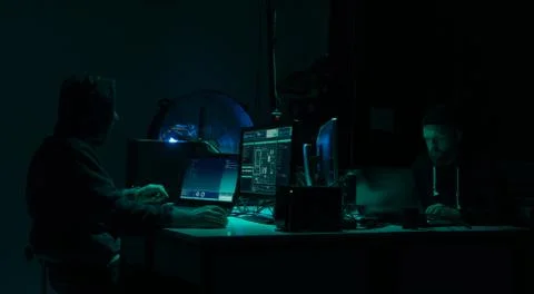 Hackers making cryptocurrency fraud using virus software and computer interface Stock Photos