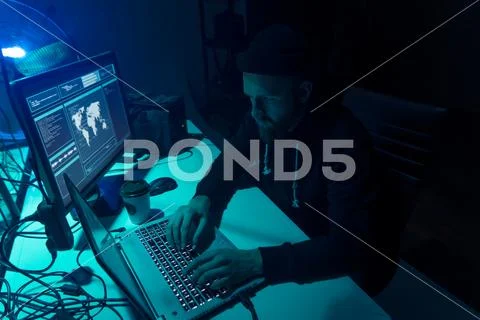 Hackers making cryptocurrency fraud using virus software and computer interface Stock Photos
