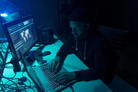 Hackers making cryptocurrency fraud using virus software and computer interface Stock Photos