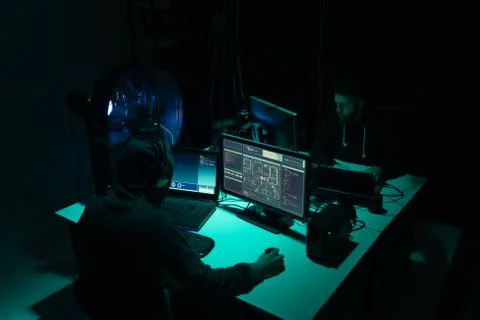 Hackers making cryptocurrency fraud using virus software and computer interface Stock Photos