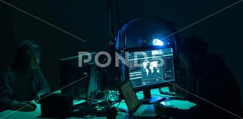 Hackers making cryptocurrency fraud using virus software and computer interface Stock Photos