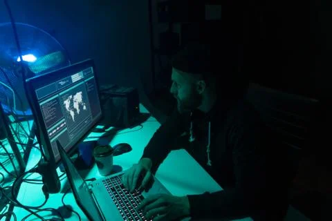 Hackers making cryptocurrency fraud using virus software and computer interface Stock Photos