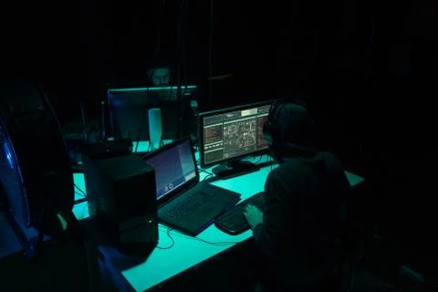 Hackers making cryptocurrency fraud using virus software and computer interface Stock Photos