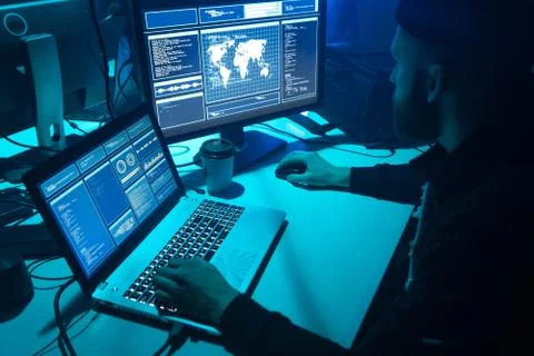 Hackers making cryptocurrency fraud using virus software and computer interface Stock Photos
