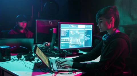 Hackers making cryptocurrency fraud using virus software and computer interface Stock Photos