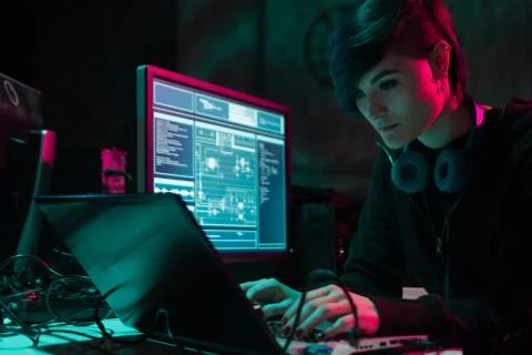 Hackers making cryptocurrency fraud using virus software and computer interface Stock Photos