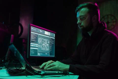 Hackers making cryptocurrency fraud using virus software and computer interface Stock Photos