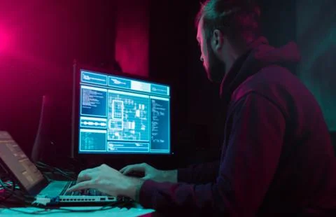 Hackers making cryptocurrency fraud using virus software and computer interface Stock Photos