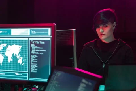 Hackers making cryptocurrency fraud using virus software and computer interface Stock Photos