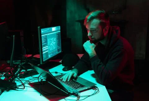 Hackers making cryptocurrency fraud using virus software and computer interface Stock Photos