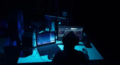 Hackers making cryptocurrency fraud using virus software and computer interface Stock Photos