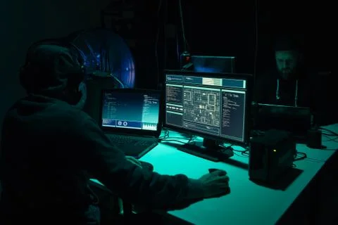 Hackers making cryptocurrency fraud using virus software and computer interface Stock Photos