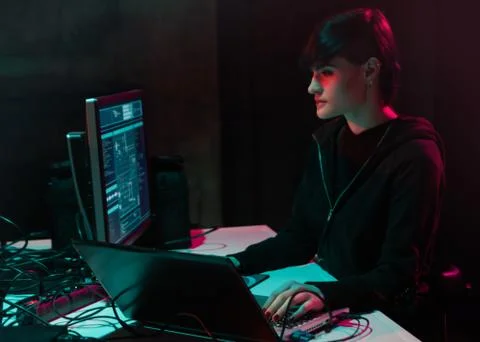 Hackers making cryptocurrency fraud using virus software and computer interface Stock Photos