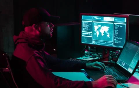 Hackers making cryptocurrency fraud using virus software and computer interface Stock Photos
