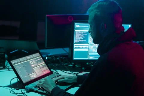 Hackers making cryptocurrency fraud using virus software and computer interface Stock Photos