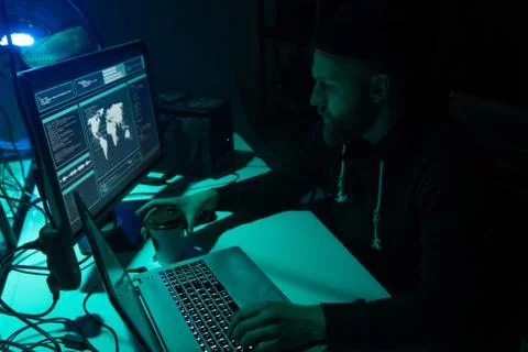 Hackers making cryptocurrency fraud using virus software and computer interface Stock Photos