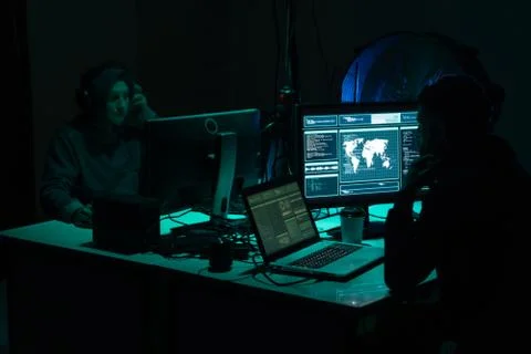 Hackers making cryptocurrency fraud using virus software and computer interface Stock Photos