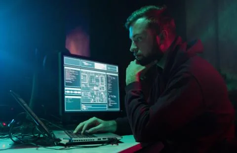 Hackers making cryptocurrency fraud using virus software and computer interface Stock Photos