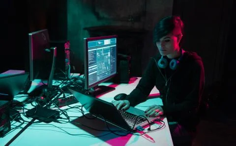 Hackers making cryptocurrency fraud using virus software and computer interface Stock Photos